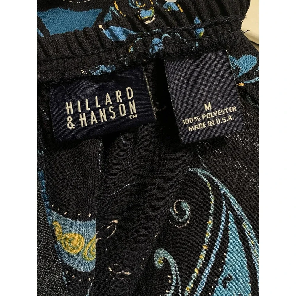 Hilliard‎ & Hanson Navy/Black/Gold Paisley Chiffon Maxi Skirt Size M Elastic Zip